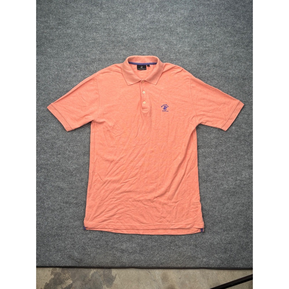 Beverly Hills Polo Club Mens Large Coral Orange Short Sleeve Cotton Blend Polo